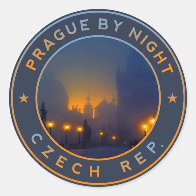 Sticker Rond Praha de nuit. République tchèque Prague (Devant)