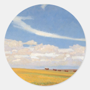 Sticker Rond Prairie après tempête par Maynard Dixon, Art vinta