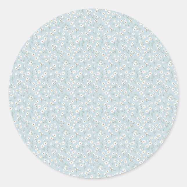 Sticker Rond Prairie de fleurs sauvages bleu ciel et camomille  (Devant)