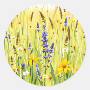 Sticker Rond Prairie de Fleurs Sauvages Motif Estival