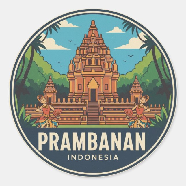 Sticker Rond Prambanan Temple Indonésie UNESCO (Devant)
