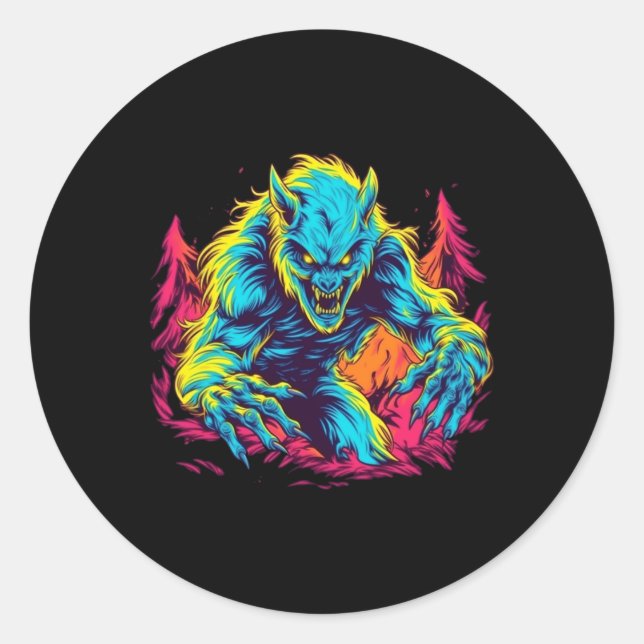 Sticker Rond Pranks Werewolf - Mischief lunaire pour Halloween (Devant)