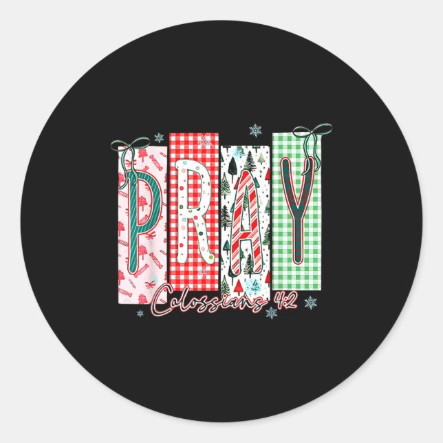 Sticker Rond Pray Christmas Santa Coquette Bow Women Girls  (Devant)