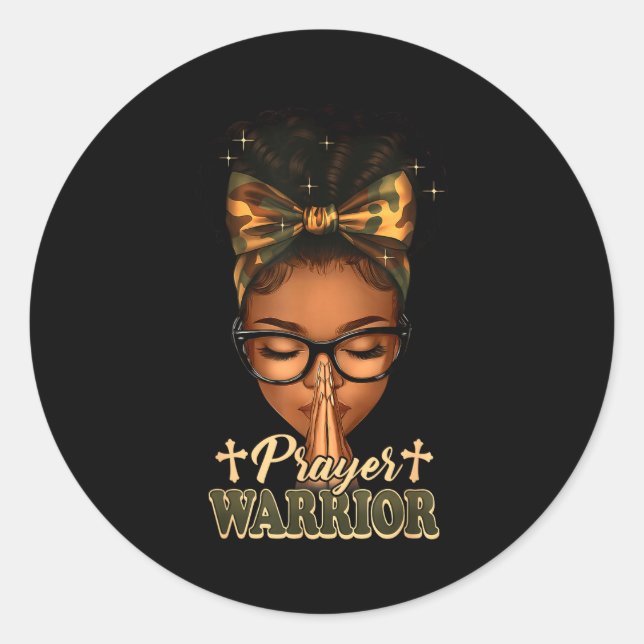 Sticker Rond Prayer Warrior Christians Camo African American Af (Devant)