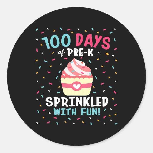 Sticker Rond Pré K 100 Jours De Filles Sprinkled Fun Cupca (Devant)