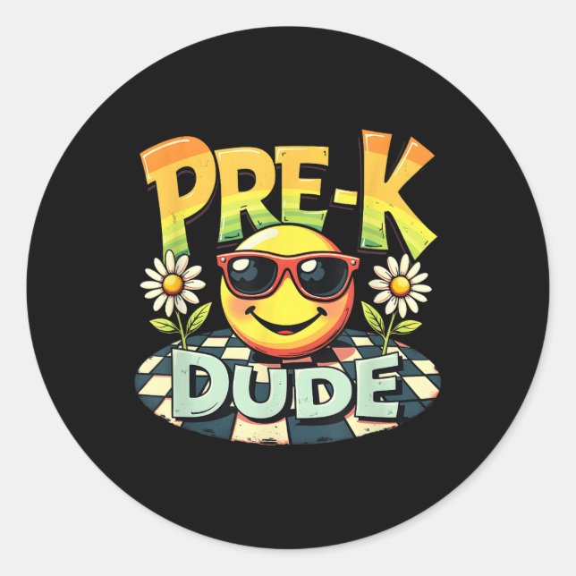 Sticker Rond Pré-K Dude Drôle Retour À L'École Premier Jour De  (Devant)