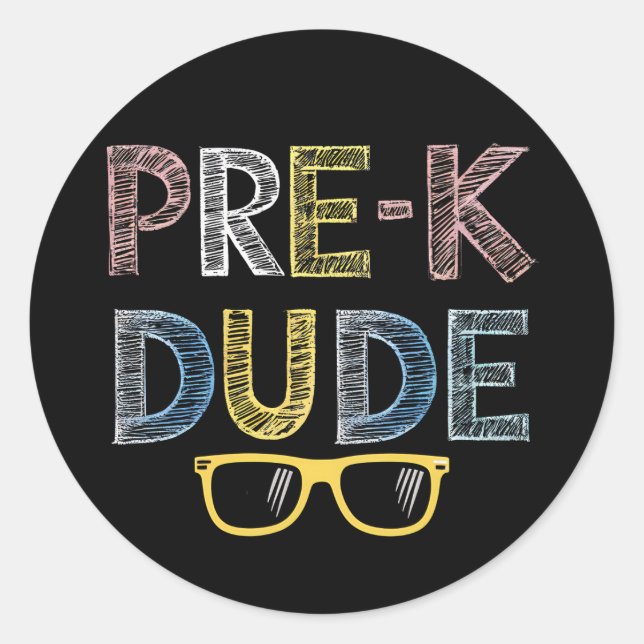 Sticker Rond Pré-K Dude Retour à l'école Premier jour de l'écol (Devant)