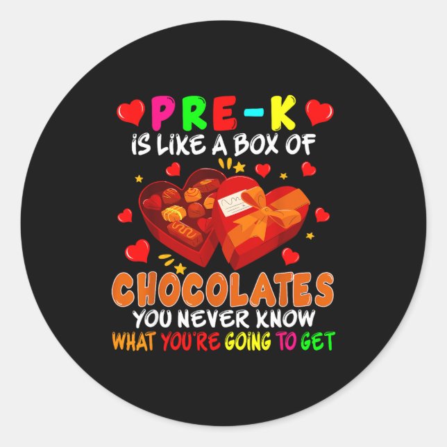 Sticker Rond Pre-k Funny Box Of Chocolates Valentine's Day Teac (Devant)