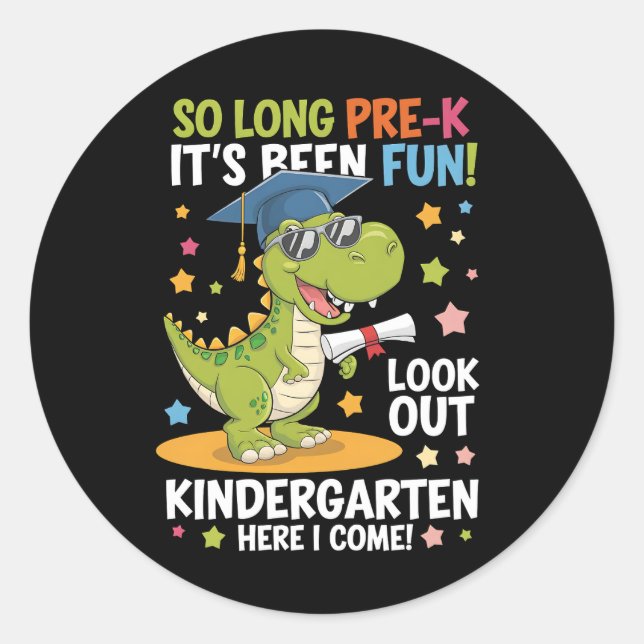 Sticker Rond Pré K Graduate jardin d'enfants Dinosaur T Rex (Devant)