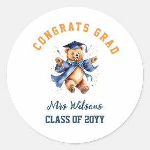 Sticker Rond Pré-K Graduation Cute Teddy Enseignants Favoriser