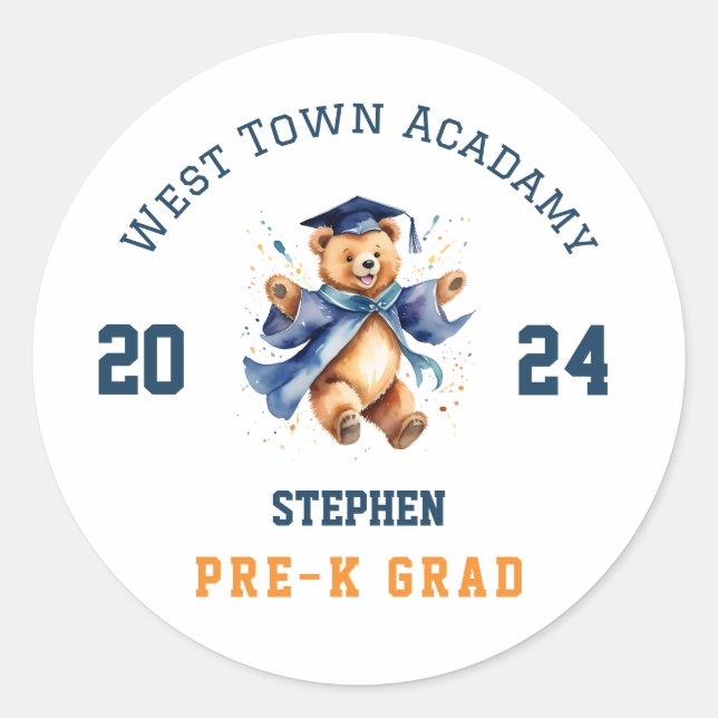 Sticker Rond Pré-K Graduation Cute Teddy Enseignants Favoriser (Devant)
