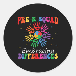 Sticker Rond Pré K Squad Accepter les différences Autisme Sped