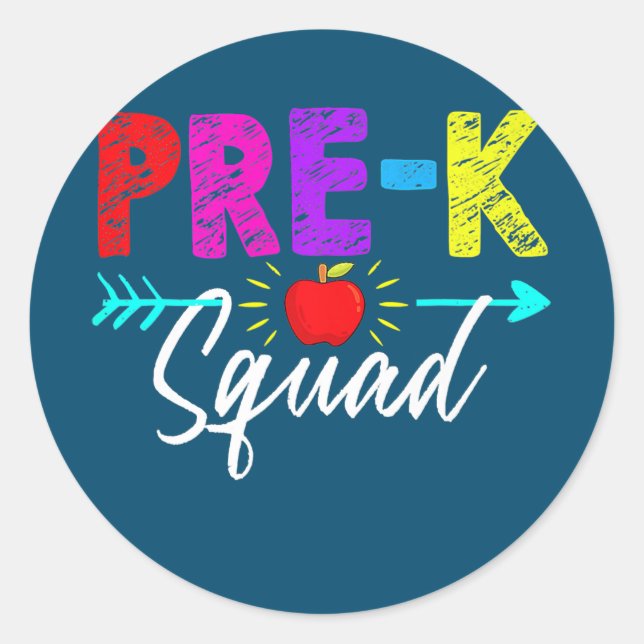 Sticker Rond Pre K Squad Teacher Student Kids Preschool Back (Devant)
