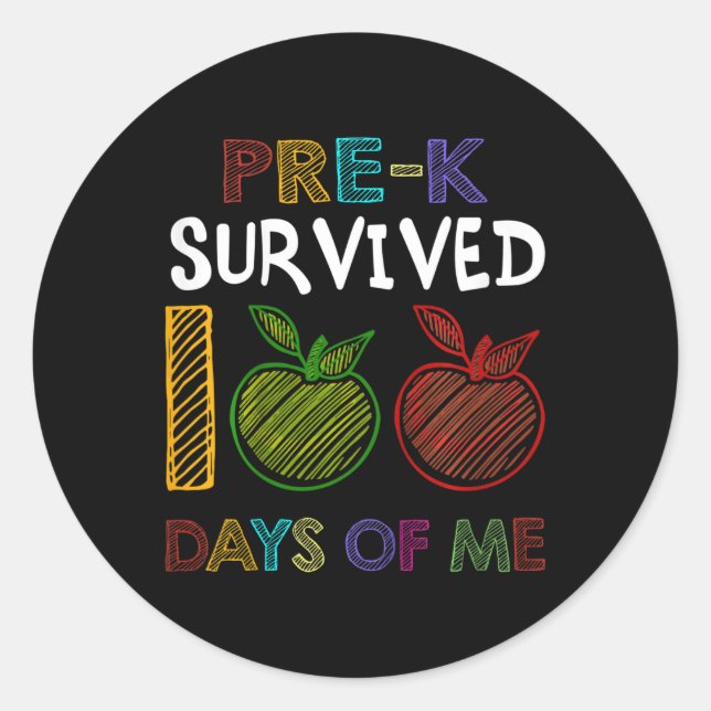 Sticker Rond Pré-k Survécu 100 Jours De Moi Cadeau D'École Pour (Devant)