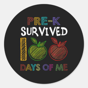 Sticker Rond Pré-k Survécu 100 Jours De Moi Cadeau D'École Pour