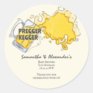 Sticker Rond Pregger Kegger Aquarelle Bière Baby shower Co-ED