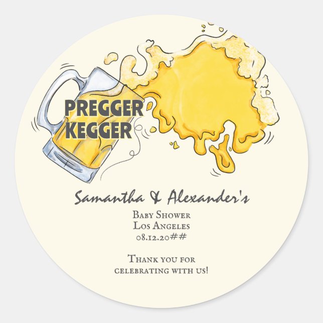 Sticker Rond Pregger Kegger Aquarelle Bière Baby shower Co-ED (Devant)