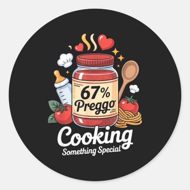 Sticker Rond Preggo Sauce Pasta Pregnancy Announcement Funny 67 (Devant)