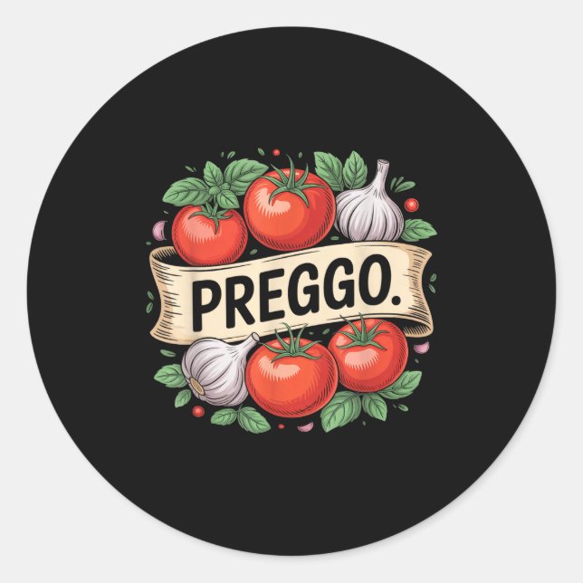 Sticker Rond Pregnancy Announcement Prego Pasta Sauce Funny Pre (Devant)