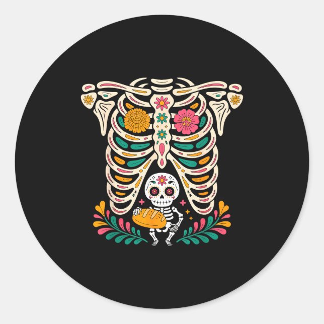 Sticker Rond Pregnancy Skeleton Dia De Los Muertos Mexican Bell (Devant)
