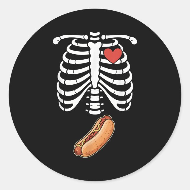 Sticker Rond Pregnancy Skeleton Hotdog Belly Bump Rib Cage Hall (Devant)