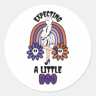 Sticker Rond Pregnant Ghost Purple Attendez-vous à un petit Boo