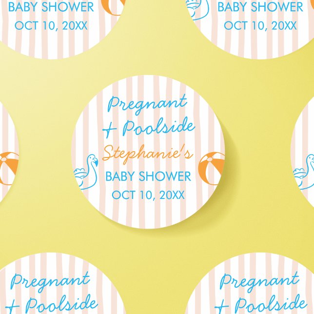 Sticker Rond Pregnant & Poolside Summer Pool Party Baby Shower (Créateur téléchargé)