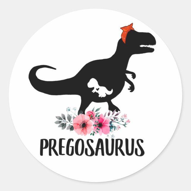 Sticker Rond Pregosaurus Funny Grossesse Cadeau (Devant)