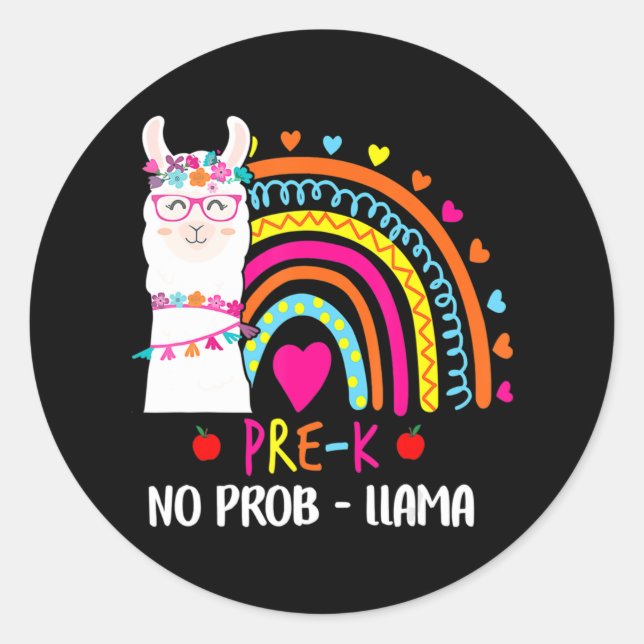 Sticker Rond PréK No Prob Llama Enseignant Rainbow Retour À L'É (Devant)