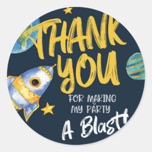 STICKER ROND PREMIER ANNIVERSAIRE, ANNIVERSAIRE SPATIAL, BLAST