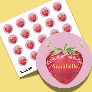 Sticker Rond Premier anniversaire Bébé 1ère mignonne fraise