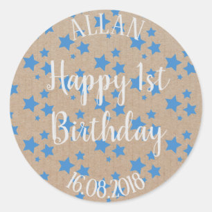 Sticker Rond Premier anniversaire Blue Stars Papier d'artisanat