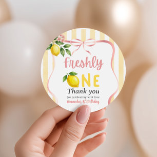 Sticker Rond Premier Anniversaire Citron Rose Jaune Un Arc Nouv