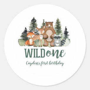 Sticker Rond Premier anniversaire d'animal de forêt Sauvageon