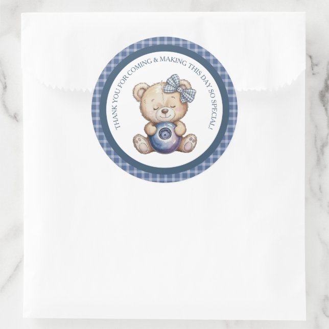 Sticker Rond Premier anniversaire de bébé aux bleuets (Sac)