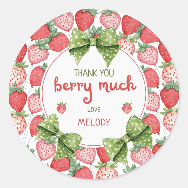 Sticker Rond Premier anniversaire de Berry Merci fraise (Devant)