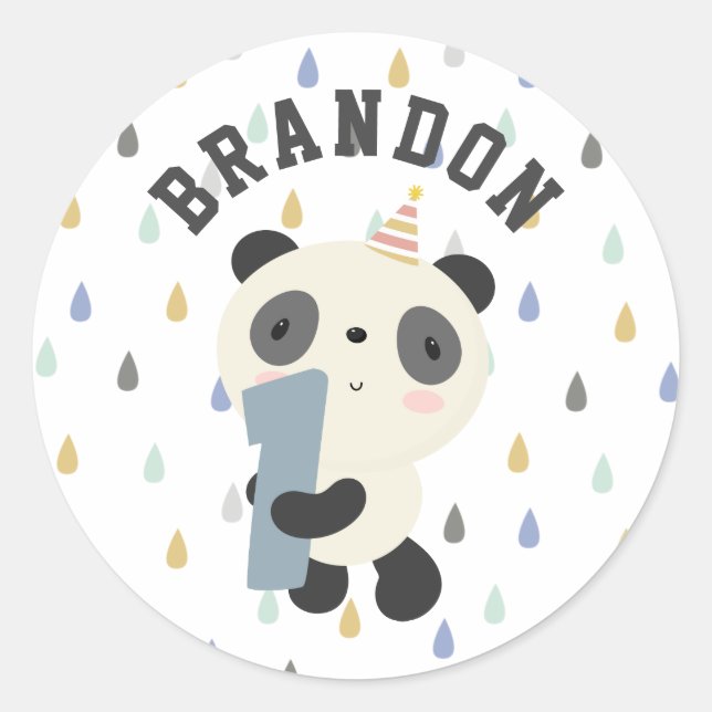 Sticker Rond Premier Anniversaire de Cute Panda (Devant)