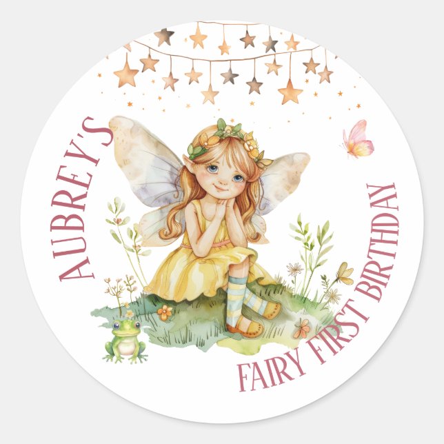 Sticker Rond Premier anniversaire de fée fantaisiste (Devant)