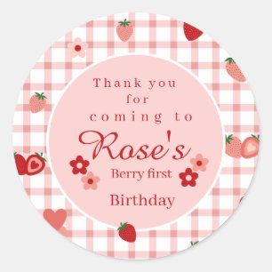 Sticker Rond Premier anniversaire de la fraise rose et rouge Me