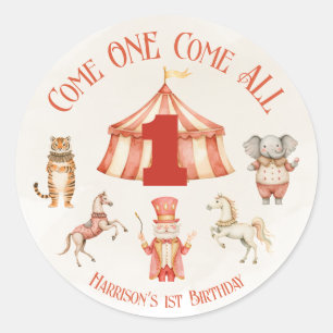 Sticker Rond Premier anniversaire du cirque animal