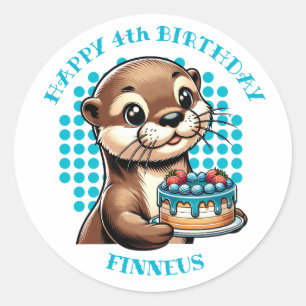 Sticker Rond Premier anniversaire du garçon à thème Otter Perso