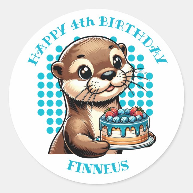 Sticker Rond Premier anniversaire du garçon à thème Otter Perso (Devant)