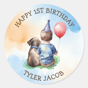 Sticker Rond Premier anniversaire du garçon personnalisé