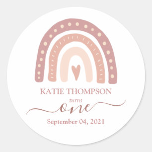 Sticker Rond Premier anniversaire du Pastel Pink Rainbow Boho