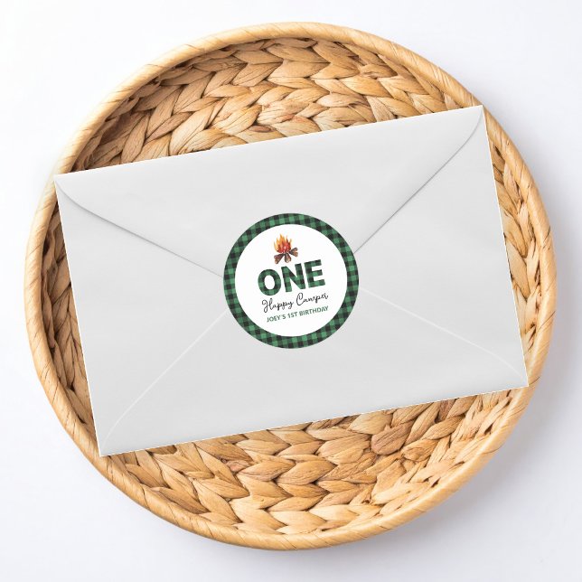 Sticker Rond Premier Anniversaire d'un Joyeux Campeur (Créateur téléchargé)