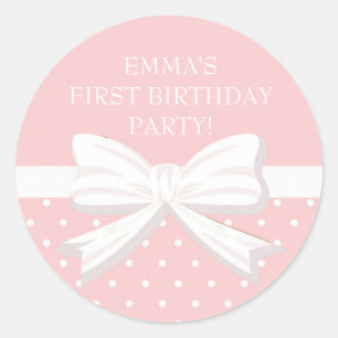 Sticker Rond Premier anniversaire d'une petite fille aux pois r