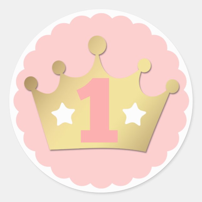 Sticker Rond Premier anniversaire Gold Princesse Couronne & Sha (Devant)