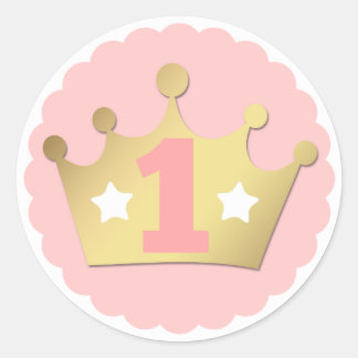 Sticker Rond Premier anniversaire Gold Princesse Couronne & Sha
