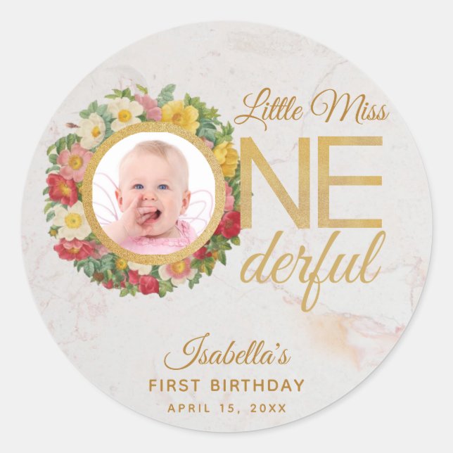 Sticker Rond Premier anniversaire magnifique photo Rose floral  (Devant)