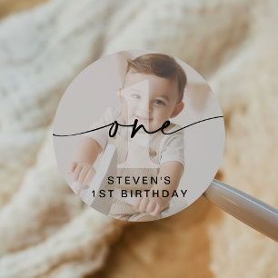 Sticker Rond Premier anniversaire minimaliste d'une photo
